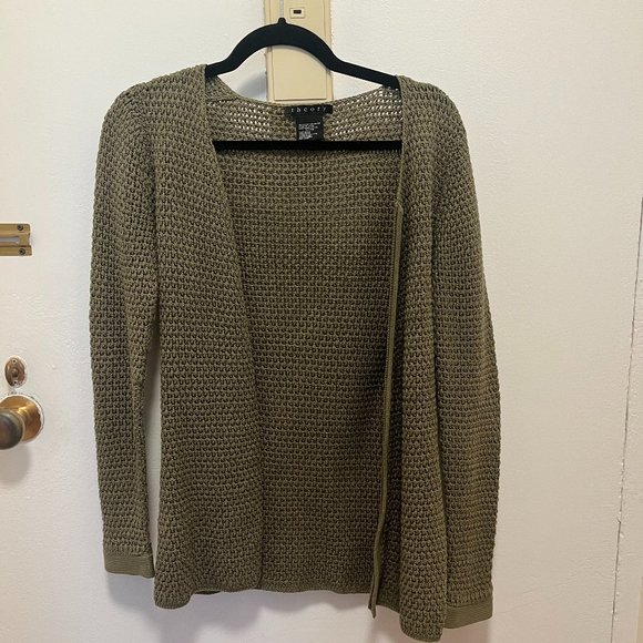 Theory Woven / Crochet Long Green Open Cardigan - Petite - Picture 1 of 4